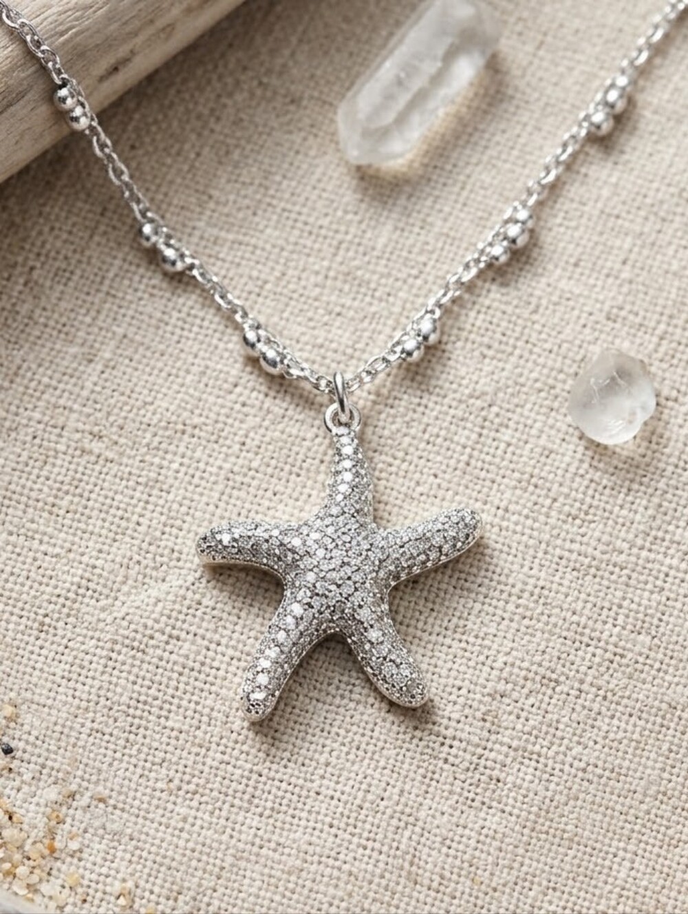 Myra Bag Silver Starfish Pendant Necklace Shimmer Beach Coastal Mermaidcore Boho